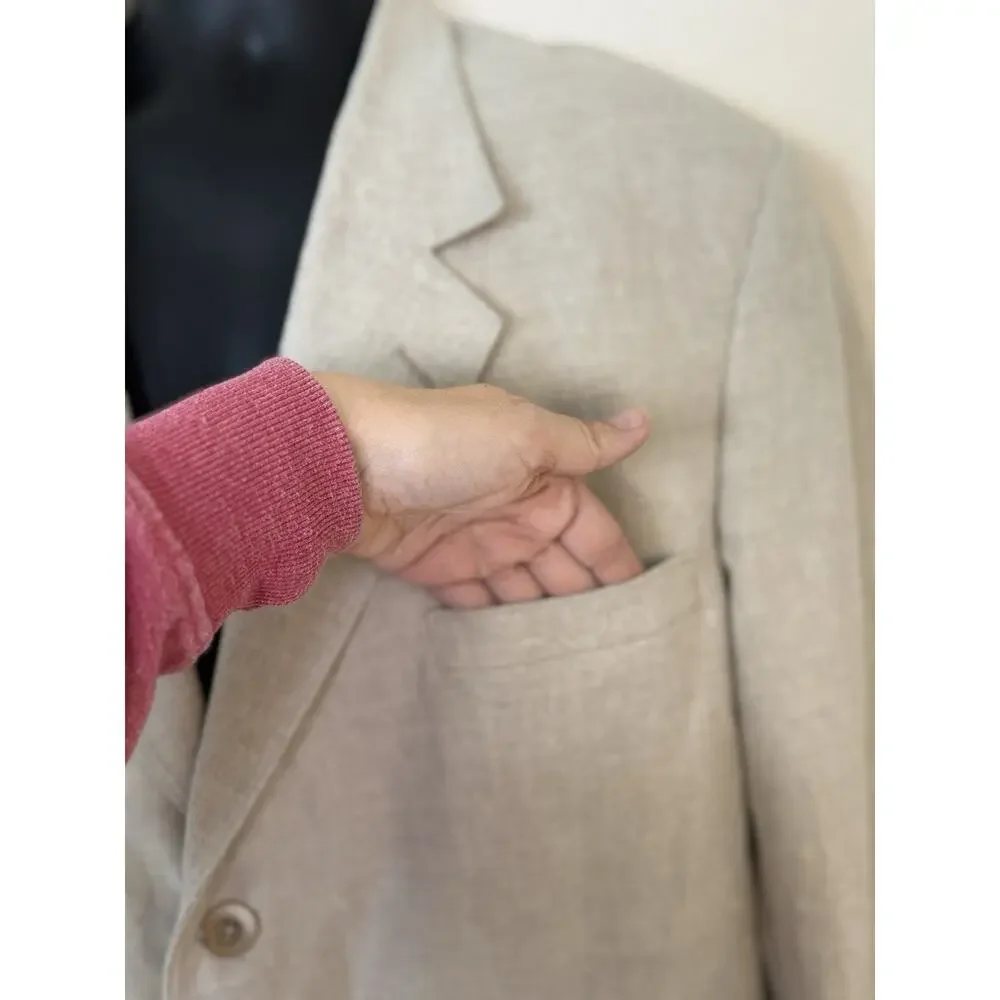 J Peterman Linen Sport Coat 46R Beige Unstructured Vintage USA Old Money